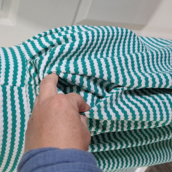 LuLaRoe Amelia Green White Striped Fit & Flare Causal Stretch Pockets Midi Dress - Picture 4 of 12